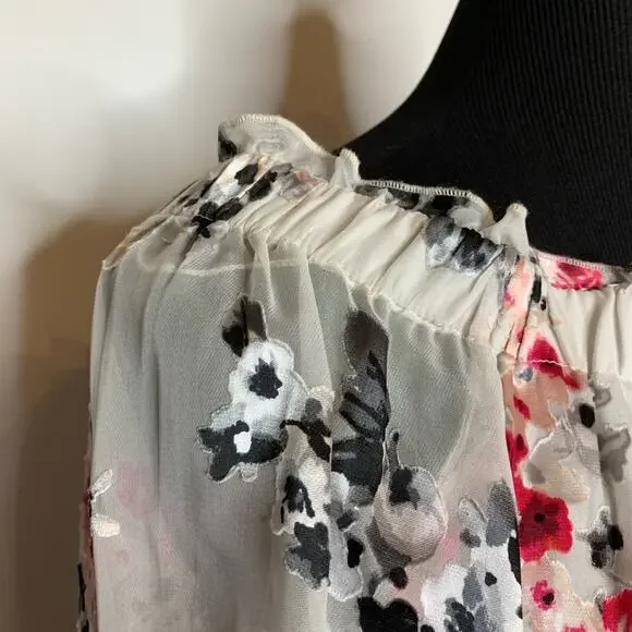 WHBM white pink floral burnout sheer top XXS NWT - Picture 4 of 14